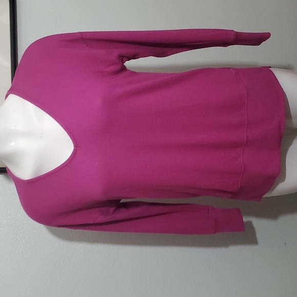 GIBSON Womens Fuchsia V-Neck Drop Shoulder Pullover Sweater-Hi-Lo Hem-EUC-Sz PXS - Picture 3 of 15